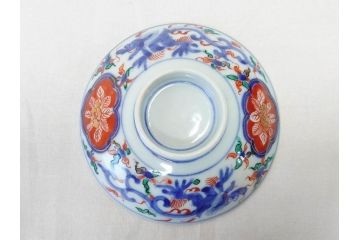 明治期　九谷焼　色絵　龍文　約11cm　3.6寸　食卓を鮮やかに演出する蓋付き茶碗5客セット(三寸六分、和食器)(R-070873)