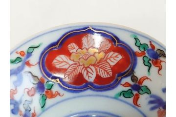 明治期　九谷焼　色絵　龍文　約11cm　3.6寸　食卓を鮮やかに演出する蓋付き茶碗5客セット(三寸六分、和食器)(R-070873)