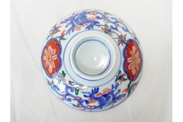 明治期　九谷焼　色絵　龍文　約11cm　3.6寸　食卓を鮮やかに演出する蓋付き茶碗4客セット(三寸六分、和食器)(R-070874)