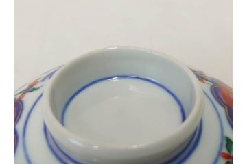 明治期　九谷焼　色絵　龍文　約11cm　3.6寸　食卓を鮮やかに演出する蓋付き茶碗4客セット(三寸六分、和食器)(R-070874)