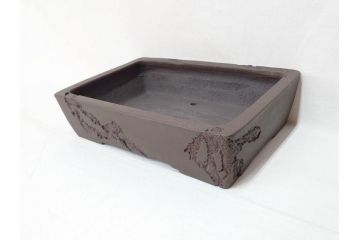 十王堂　松泉造　庚申　虫食い(虫喰)　一風変わったデザインが魅力的な長方鉢(盆栽、盆器、樹鉢、和鉢、植木鉢)(R-070875)