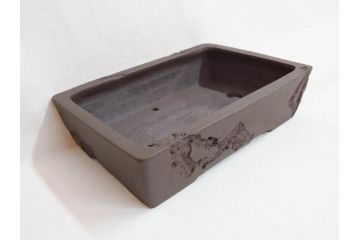 十王堂　松泉造　庚申　虫食い(虫喰)　一風変わったデザインが魅力的な長方鉢(盆栽、盆器、樹鉢、和鉢、植木鉢)(R-070875)