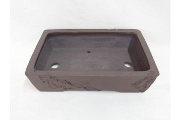 十王堂　松泉造　庚申　虫食い(虫喰)　一風変わったデザインが魅力的な長方鉢(盆栽、盆器、樹鉢、和鉢、植木鉢)(R-070875)
