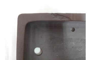 十王堂　松泉造　庚申　虫食い(虫喰)　一風変わったデザインが魅力的な長方鉢(盆栽、盆器、樹鉢、和鉢、植木鉢)(R-070875)