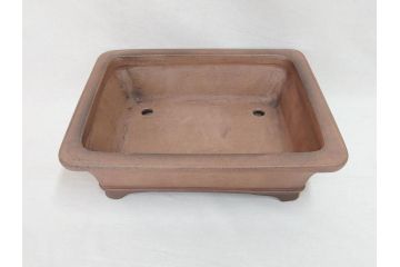 盆栽鉢作家　中野行山造　外縁下紐　素朴な風合いが温かい雰囲気を演出する長方鉢(盆栽、盆器、樹鉢、和鉢、植木鉢、泥鉢)(R-070876)