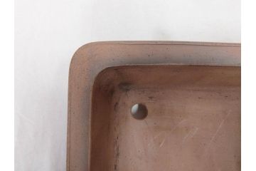 盆栽鉢作家　中野行山造　外縁下紐　素朴な風合いが温かい雰囲気を演出する長方鉢(盆栽、盆器、樹鉢、和鉢、植木鉢、泥鉢)(R-070876)