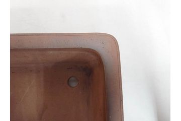 盆栽鉢作家　中野行山造　外縁下紐　素朴な風合いが温かい雰囲気を演出する長方鉢(盆栽、盆器、樹鉢、和鉢、植木鉢、泥鉢)(R-070876)