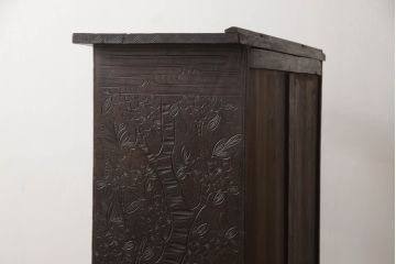 和製アンティーク　伝統工芸　総無垢材　希少な古い時代の軽井沢彫りチェスト(和たんす、引き出し、衣装箪笥、整理箪笥、収納箪笥)(R-070910)