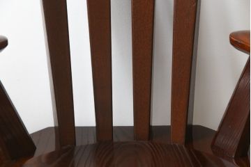 中古　高級品!!　岩手県認定伝統工芸品　南部箪笥　欅(ケヤキ)材　美術品のような佇まいが目を惹くスピンチェア4脚セット(回転椅子、板座チェア、アームチェア、ダイニングチェア、椅子、イス)(定価1脚約12万円)(R-070917)
