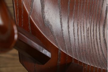 中古　高級品!!　岩手県認定伝統工芸品　南部箪笥　欅(ケヤキ)材　美術品のような佇まいが目を惹くスピンチェア4脚セット(回転椅子、板座チェア、アームチェア、ダイニングチェア、椅子、イス)(定価1脚約12万円)(R-070917)