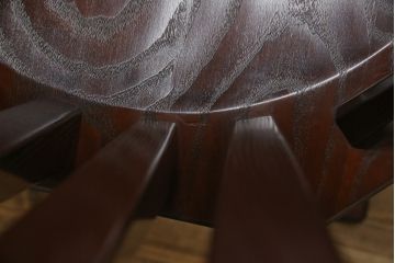 中古　高級品!!　岩手県認定伝統工芸品　南部箪笥　欅(ケヤキ)材　美術品のような佇まいが目を惹くスピンチェア4脚セット(回転椅子、板座チェア、アームチェア、ダイニングチェア、椅子、イス)(定価1脚約12万円)(R-070917)