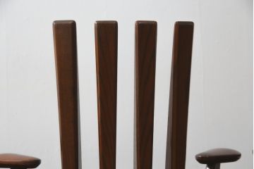中古　高級品!!　岩手県認定伝統工芸品　南部箪笥　欅(ケヤキ)材　美術品のような佇まいが目を惹くスピンチェア4脚セット(回転椅子、板座チェア、アームチェア、ダイニングチェア、椅子、イス)(定価1脚約12万円)(R-070917)