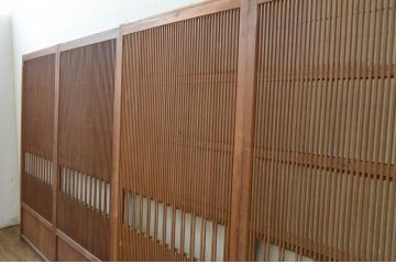 アンティーク建具　上品な佇まいが魅力の裏障子付き格子戸4枚セット(引き戸、障子戸、ガラス帯戸)(R-070927)