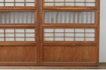 アンティーク建具　上品な佇まいが魅力の裏障子付き格子戸4枚セット(引き戸、障子戸、ガラス帯戸)(R-070927)