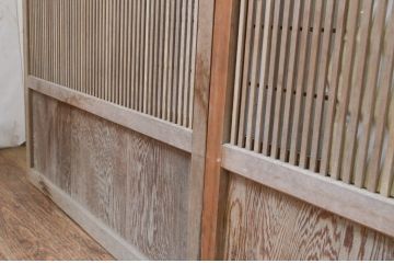 アンティーク建具　どこか懐かしい雰囲気を醸し出す裏障子付き格子戸4枚セット(引き戸、障子戸、ガラス帯戸)(R-070928)