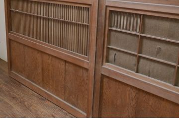 アンティーク建具　どこか懐かしい雰囲気を醸し出す裏障子付き格子戸4枚セット(引き戸、障子戸、ガラス帯戸)(R-070928)