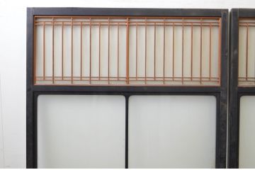 アンティーク建具　富山産　漆塗り　和モダンな空間作りにおすすめの上質な幅広ガラス戸2枚セット(引き戸、ガラス戸)(R-070930)