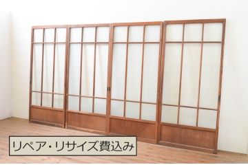 アンティーク建具　どこか懐かしい雰囲気漂うガラス戸4枚セット(引き戸)(R-070934)