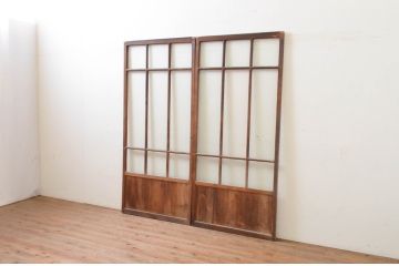 アンティーク建具　レトロな雰囲気漂うガラス戸2枚セット(引き戸)(R-070935)