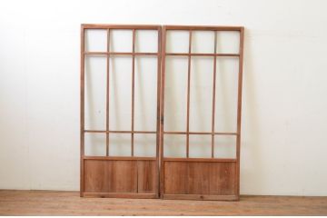 アンティーク建具　レトロな雰囲気漂うガラス戸2枚セット(引き戸)(R-070935)