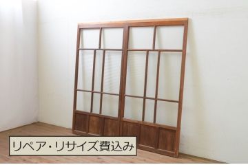 アンティーク建具　大正ロマン　懐かしい雰囲気漂うガラス戸2枚セット(引き戸)(R-070941)