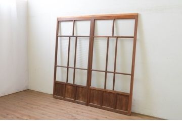 アンティーク建具　大正ロマン　懐かしい雰囲気漂うガラス戸2枚セット(引き戸)(R-070941)