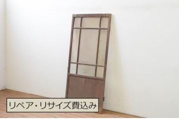 アンティーク建具　大正ロマン　古い木味が魅力のガラス扉1枚(木製扉、ドア)(R-070947)