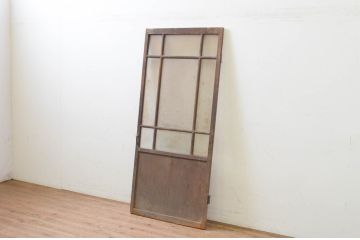 アンティーク建具　大正ロマン　古い木味が魅力のガラス扉1枚(木製扉、ドア)(R-070947)