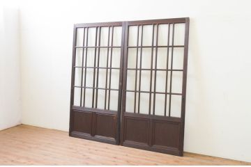 アンティーク建具　大正ロマン　和の空間を演出するガラス戸2枚セット(引き戸、格子戸)(R-070949)