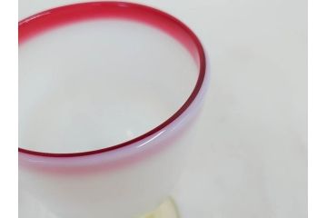 明治〜大正期　当時物　棗型(なつめ形)　可愛らしい色合いがおしゃれな雰囲気溢れる三色氷コップ(ウランガラス、グラス、和ガラス、乳白ぼかし)(R-070957)