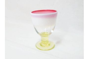 明治〜大正期　当時物　棗型(なつめ形)　可愛らしい色合いがおしゃれな雰囲気溢れる三色氷コップ(ウランガラス、グラス、和ガラス、乳白ぼかし)(R-070958)