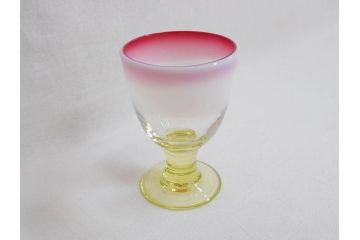 明治〜大正期　当時物　棗型(なつめ形)　可愛らしい色合いがおしゃれな雰囲気溢れる三色氷コップ(ウランガラス、グラス、和ガラス、乳白ぼかし)(R-070958)