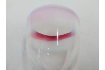 明治〜大正期　当時物　棗型(なつめ形)　可愛らしい色合いがおしゃれな雰囲気溢れる三色氷コップ(ウランガラス、グラス、和ガラス、乳白ぼかし)(R-070958)