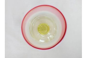 明治〜大正期　当時物　棗型(なつめ形)　可愛らしい色合いがおしゃれな雰囲気溢れる三色氷コップ(ウランガラス、グラス、和ガラス、乳白ぼかし)(R-070959)