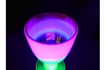 明治〜大正期　当時物　棗型(なつめ形)　可愛らしい色合いがおしゃれな雰囲気溢れる三色氷コップ(ウランガラス、グラス、和ガラス、乳白ぼかし)(R-070960)