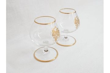 フランス　Baccarat　オールドバカラ　ブドウ模様　金彩　Armagnac　アルマニャック　ブランデー　ゴールドのデザインが高級感を高めるグラス2客セット(葡萄、ぶどう、ワイン、冷酒、梅酒、フルレッドクリスタルガラス)(R-070961)