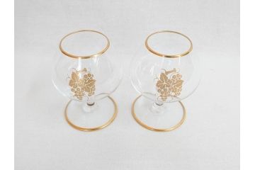 フランス　Baccarat　オールドバカラ　ブドウ模様　金彩　Armagnac　アルマニャック　ブランデー　ゴールドのデザインが高級感を高めるグラス2客セット(葡萄、ぶどう、ワイン、冷酒、梅酒、フルレッドクリスタルガラス)(R-070961)