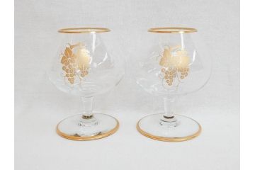フランス　Baccarat　オールドバカラ　ブドウ模様　金彩　Armagnac　アルマニャック　ブランデー　ゴールドのデザインが高級感を高めるグラス2客セット(葡萄、ぶどう、ワイン、冷酒、梅酒、フルレッドクリスタルガラス)(R-070961)