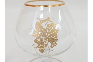 フランス　Baccarat　オールドバカラ　ブドウ模様　金彩　Armagnac　アルマニャック　ブランデー　ゴールドのデザインが高級感を高めるグラス2客セット(葡萄、ぶどう、ワイン、冷酒、梅酒、フルレッドクリスタルガラス)(R-070961)