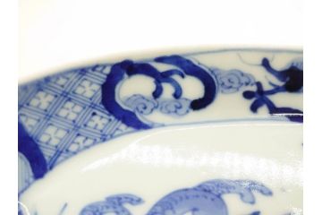 明治〜大正　伊万里　染付　瑞祥堂　約18cm　5.7寸　珍しい形と繊細なデザインが素敵な舟形皿4枚セット(変形皿、和皿、舟型、和食器、五寸七分)(R-070964)