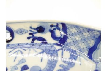 明治〜大正　伊万里　染付　瑞祥堂　約18cm　5.7寸　珍しい形と繊細なデザインが素敵な舟形皿4枚セット(変形皿、和皿、舟型、和食器、五寸七分)(R-070964)