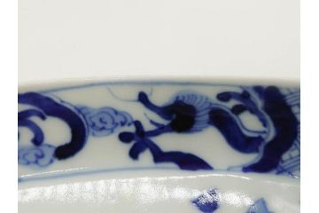 明治〜大正　伊万里　染付　瑞祥堂　約18cm　5.7寸　珍しい形と繊細なデザインが素敵な舟形皿4枚セット(変形皿、和皿、舟型、和食器、五寸七分)(R-070964)