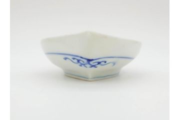 明治〜大正　伊万里　染付　瑞祥堂　約18cm　5.7寸　珍しい形と繊細なデザインが素敵な舟形皿4枚セット(変形皿、和皿、舟型、和食器、五寸七分)(R-070964)