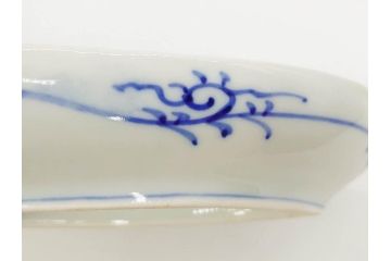 明治〜大正　伊万里　染付　瑞祥堂　約18cm　5.7寸　珍しい形と繊細なデザインが素敵な舟形皿4枚セット(変形皿、和皿、舟型、和食器、五寸七分)(R-070964)