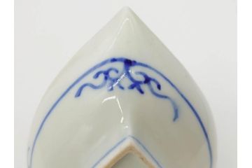 明治〜大正　伊万里　染付　瑞祥堂　約18cm　5.7寸　珍しい形と繊細なデザインが素敵な舟形皿4枚セット(変形皿、和皿、舟型、和食器、五寸七分)(R-070964)