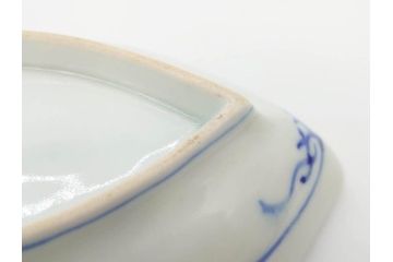 明治〜大正　伊万里　染付　瑞祥堂　約18cm　5.7寸　珍しい形と繊細なデザインが素敵な舟形皿4枚セット(変形皿、和皿、舟型、和食器、五寸七分)(R-070964)