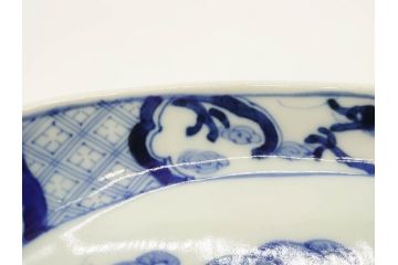 明治〜大正　伊万里　染付　瑞祥堂　約18cm　5.7寸　珍しい形と繊細なデザインが素敵な舟形皿3枚セット(変形皿、和皿、舟型、和食器、五寸七分)(R-070965)