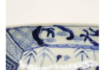 明治〜大正　伊万里　染付　瑞祥堂　約18cm　5.7寸　珍しい形と繊細なデザインが素敵な舟形皿3枚セット(変形皿、和皿、舟型、和食器、五寸七分)(R-070965)