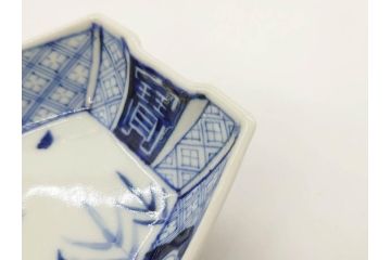 明治〜大正　伊万里　染付　瑞祥堂　約18cm　5.7寸　珍しい形と繊細なデザインが素敵な舟形皿3枚セット(変形皿、和皿、舟型、和食器、五寸七分)(R-070965)