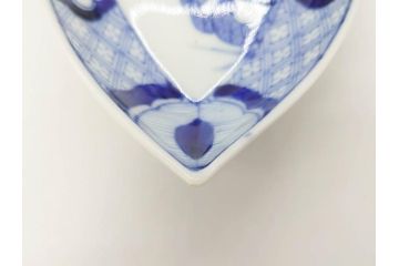 明治〜大正　伊万里　染付　瑞祥堂　約18cm　5.7寸　珍しい形と繊細なデザインが素敵な舟形皿3枚セット(変形皿、和皿、舟型、和食器、五寸七分)(R-070965)